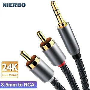 3.5mm to RCA 케이블 2m 6.6ft RCA 오디오 케이블 24K 금도금 남성-남성 스테레오 AUX 코드 Y 스플리터 어