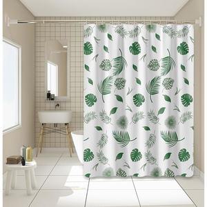 12개의 플라스틱 후크가 달린 샤워 커튼 라이너, 부스 및 욕조용 72x72인치 욕실 라이너 세트(녹색 잎)