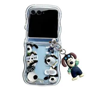 갤럭시z플립6 폰 케이스 투명 물결 범퍼 갤럭시z플립6 케이스 휴대폰 강아지 키링