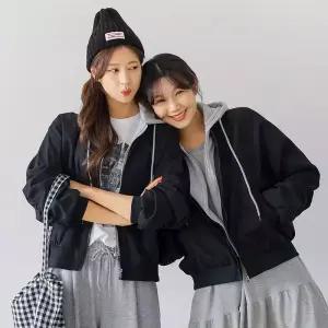 [핑크시슬리] 스타텀 백레터링 레이어드 박스 후드 점퍼