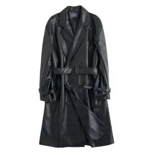 남성용 트렌치 자켓 가죽 클래식 봄가을 롱 오버핏 블랙 재킷 코트 남성