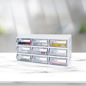 스마트 정리함 가로3칸 세로3칸/사무용품 책상수납함 투명수납장