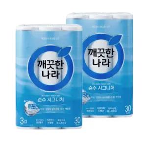 깨끗한나라 순수 시그니처 화장지(지폭 98mm) 3겹 30m 30롤 2팩