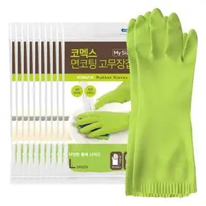 코멕스 마이사이즈 면코팅 고무장갑 그린 L(대) X 10