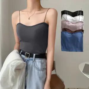 여성 세미크롭 캡내장 브라탑 얇은 끈나시