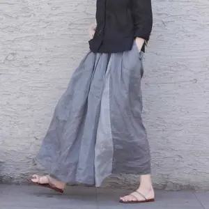 리넨 밴딩 A 린넨 허리 스커트 여름 플레어 레이어 치마 맥시