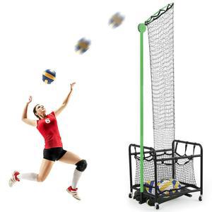 소울첸 배구 세터 훈련 장비 연습 네트와 바퀴가 달린 휴대용 카트, 실내외용 타겟 후프 사이즈 5 각도 및 조절 가능한 높이 공 수집 가방