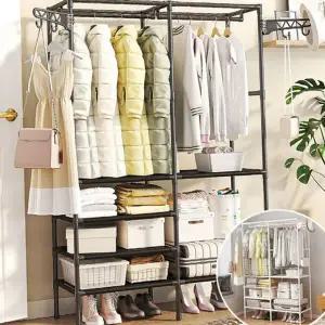 이동식 옷걸이 스탠드 조립식 시스템 철제 행거 드레스룸 수납 공간활용 선반형 정리대 수납장 수납함