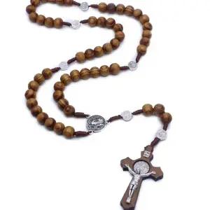성물 묵주 수공예 나무 십자가 천주교 묵주 기도 팔찌 목걸이 염주
