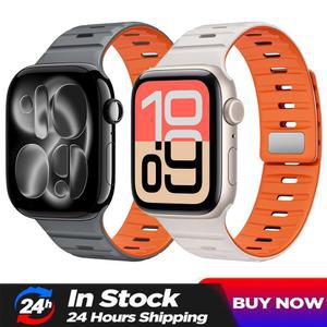 애플워치용 실리콘 스트랩 11 10 46mm 42mm 울트라 3/2/1 49mm SE 벨트 워치밴드 45/41mm 마그네틱 8 iWatch 7 5 44/40mm 9 6 웨이브