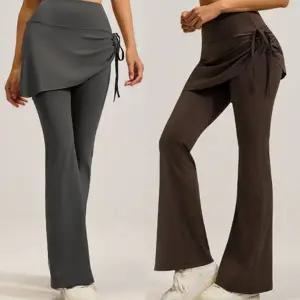 여성 필라테스 팬츠 부츠컷 셔링 요가복 여성 요가 바지 하이 트레이닝 힙커버 스포츠 운동복 커버 운동