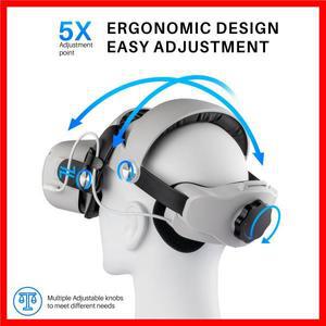 Oculus Quest 2 용 VR 헤드 스트랩 배터리 팩 5000mAh 확장 시간 플레이 타임, 편안한 착용감 어린이 및 성