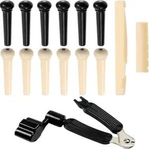14개 어쿠스틱 기타 브리지 핀 스트링 페그 새들 너트 3-in-1 풀러 리무버 와인더 및 커터 부품 액세서리