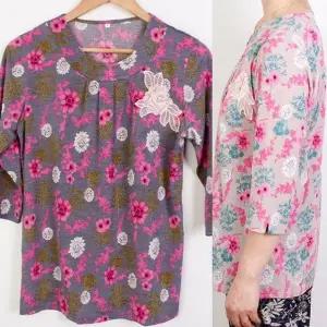 핀턱라운드티셔츠 봄여름 라운드 칠부 요양원의류 핀턱 봄여름중년티셔츠