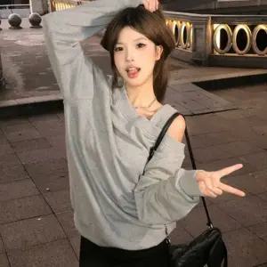 루즈 간절기옷티셔츠 여성봄티셔츠봄옷코디 스트랩 오프숄더