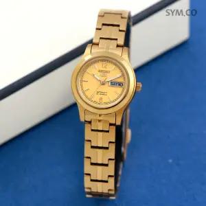 세이코5 SYME02K1 데이데이트 골드톤 라운드 오토매틱 여자 메탈 시계 d