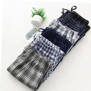 여자홈웨어 체크무늬 면바지 파자마 잠옷 편안한 일자 팬츠