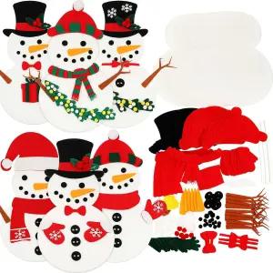크리스마스 DIY 펠트 스노우맨 키트 12종 세트 7.8인치 보드 모자 장갑 나비넥타이 장식 화려한 게임 겨울