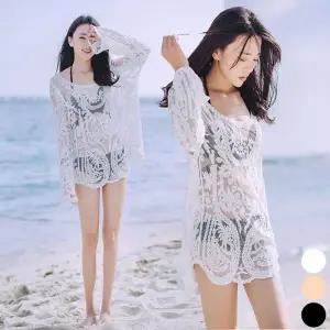 시스루 휴양지 바닷가 여름 커버업 망사 티셔츠 그물