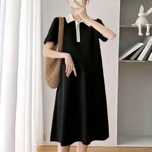 데일리룩 루즈핏 기장 미디 여름 원피스 배색 카라