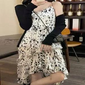 여름 플레어 러플 롱원피스 나시 민소매 페미닌 패턴