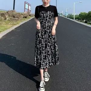 반팔원피스 여름 레이어드 롱원피스 잔꽃무늬 일체형