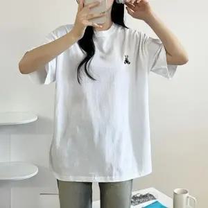 ( )여성 오버핏 순 면 여름 테디베어 반팔 티 셔츠 흰색
