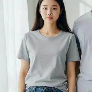(선택 그레이 90(S))남자 여성 면 반팔 티 여름 무지 기본 티셔츠 회색90
