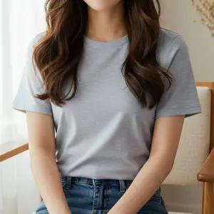 (선택 그레이 95(M))남자 여성 면 반팔 티 여름 무지 기본 티셔츠 회색95