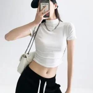 여성 셔링 크롭 반팔티 슬림핏 골지 여름티 SWC 1006546
