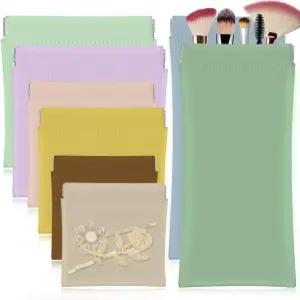 8PCS 포켓 화장품 가방 스퀴즈 탑 4 사이즈 작은 메이크업 안주머니 방수 미니 파우치 PU 가죽 정리 지퍼가