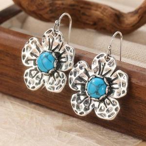 빈티지 구리 소재 인조 청록색 꽃 모양 드롭 귀걸이 여성 패션 고급 휴가용 쥬얼리 공예품