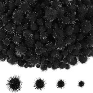 나클린느 1000 글리터 폼폼 벌크 4 사이즈 다양한 부드러운 푹신한 수납 가방(블랙)과 함께하는 공예품