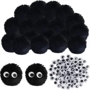 50개 아크릴 블랙 폼폼 볼 2인치 대형 할로윈 코스튬 공예 100개 접착 파티 DIY 공예품