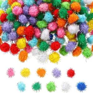 200개 글리터 폼 볼 0.8인치 모듬 스파클 틴셀 폼폼 멀티컬러 퍼프 컬러 소프트 고양이 퍼지 장난감 아트