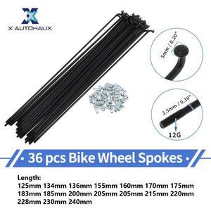 XAutohaux 자전거 스포크 12G 125/134/136/155/160/170/175/183/185mm 길이 바퀴 교체 부품 탄소강 검정색