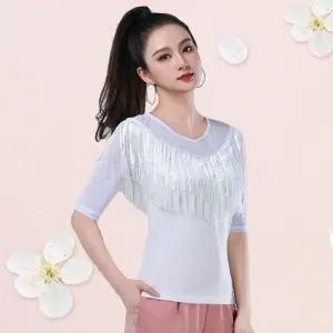 라인 여성댄스복 상의 라틴 방송 모던 사교 왈츠 댄스의상