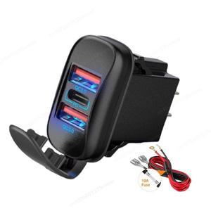 12-24V 3포트 30W USB 콘센트 소켓 로커 스위치 듀얼 18W QC3.0 고속 충전기 해양 차량 트럭 보트 바이크