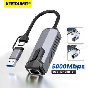 5Gbps 유선 USB 네트워크 카드 기가비트 어댑터 USB/Type-C-RJ45 LAN 이더넷 변환기 허브(노트북용) Win11