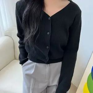 가디건 브이넥 크롭 긴팔 여성 캐시 니트 미니 숏 아우터