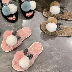 귀여운 거실화 심플 토끼 여성 털슬리퍼 사무실 실내화