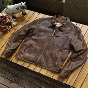 남성 가죽 자켓 올드 1930년대 레트로 소 최고급 옐로우브라운 비건레더