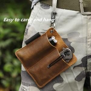 야외 EDC 도구 가죽 커버 소형 보관 허리 가방 휴대용 손전등 칼