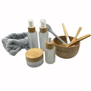 뷰티 스킨케어를 위한 빈 대나무 캡 리필 가능한 화장품 프로스트 유리 용기 키트가 포함된 BEECO GIF2U 페이스 마스크 믹싱 볼 세트 9팩 DIY 어플리케이터 도구 키트