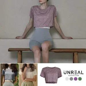 [콩심팥심]커버업 반팔 여성 크롭티 요가 상의