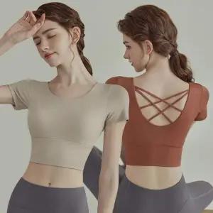 [콩심팥심]요가 크롭탑 헬스복 운동 상의 반팔 탑