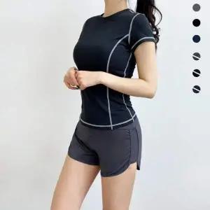 [콩심팥심]여자 요가 스포츠 레쉬가드 3부 반바지