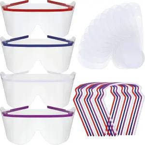 Copkim 50팩 일회용 쉴드 렌즈 플라스틱 클리어 페이스 마스크 4가지 색상 스크래치 방지 안전 안경 눈