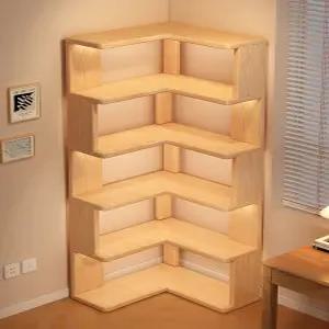 코너 원목 책장 벽면 수납 선반 거실 벤치형 책꽂이 실내 정리