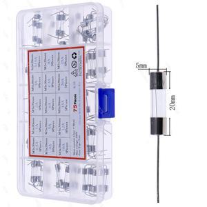 리드 와이어 유리 퓨즈 혼합 키트 고속 블로우 15 종류 5x20mm 250V 0.5A 1A 2A 3A 3.15A 4A 6A 8A 75 개